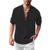 Men's Linen Henry Shirt Stand-up Collar Long-sleeved Casual Beach Shirt
