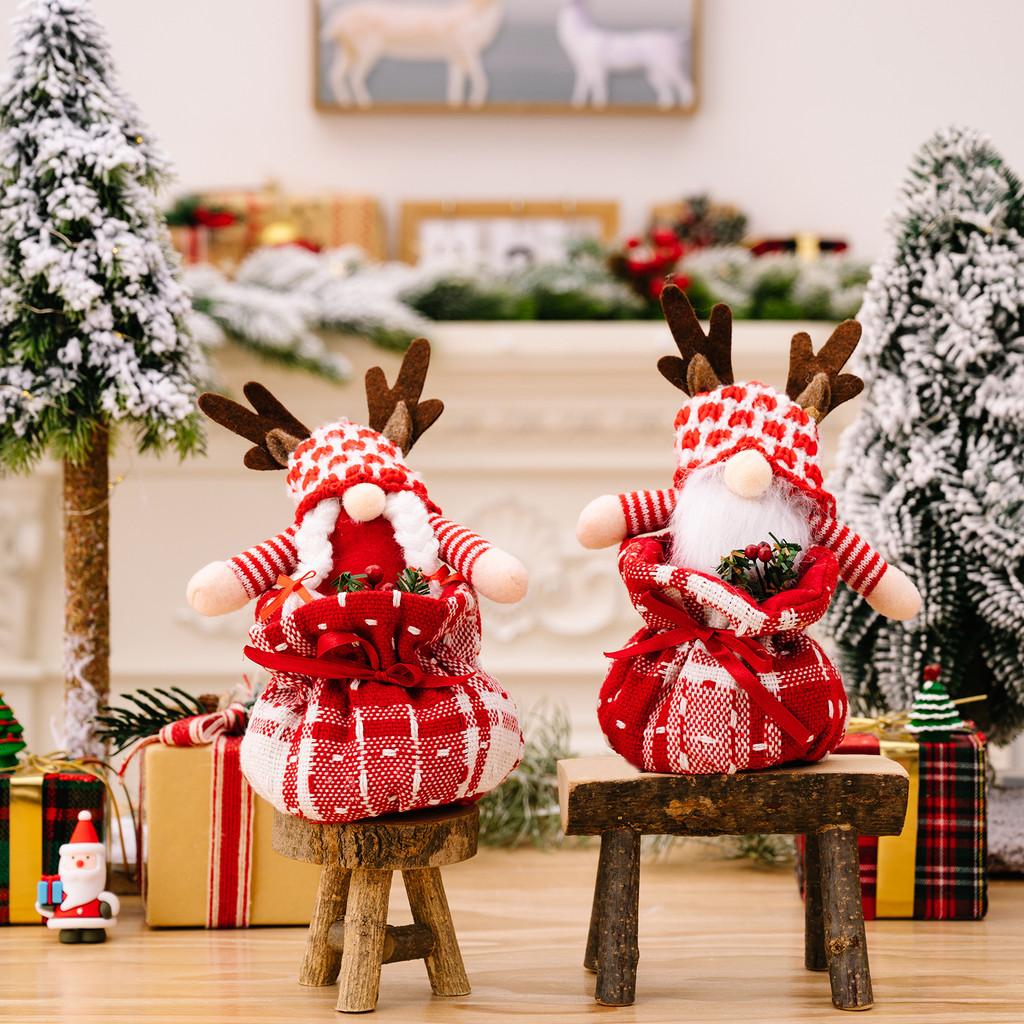 Christmas Kids Delightful Decoration With Reindeer Antlers Gift Bag And Playful Plushie Rudolph