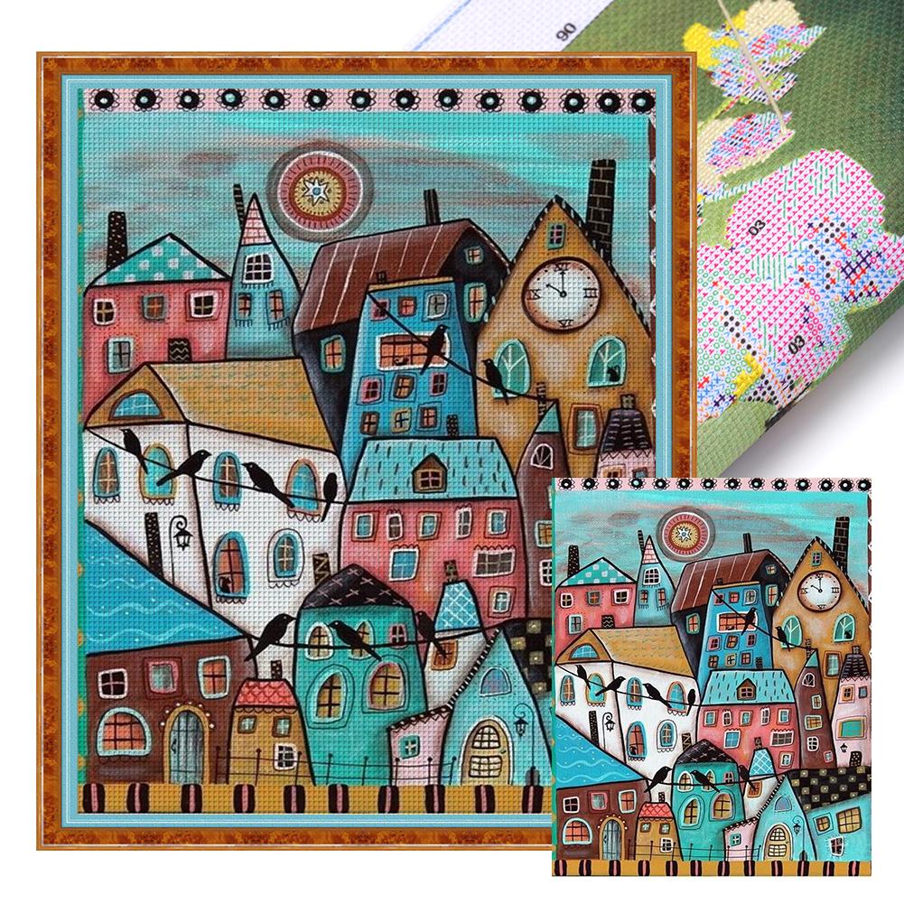 

Полный комплект для вышивки крестиком из эко-хлопка нитью 11CT Printed Houses Art 3