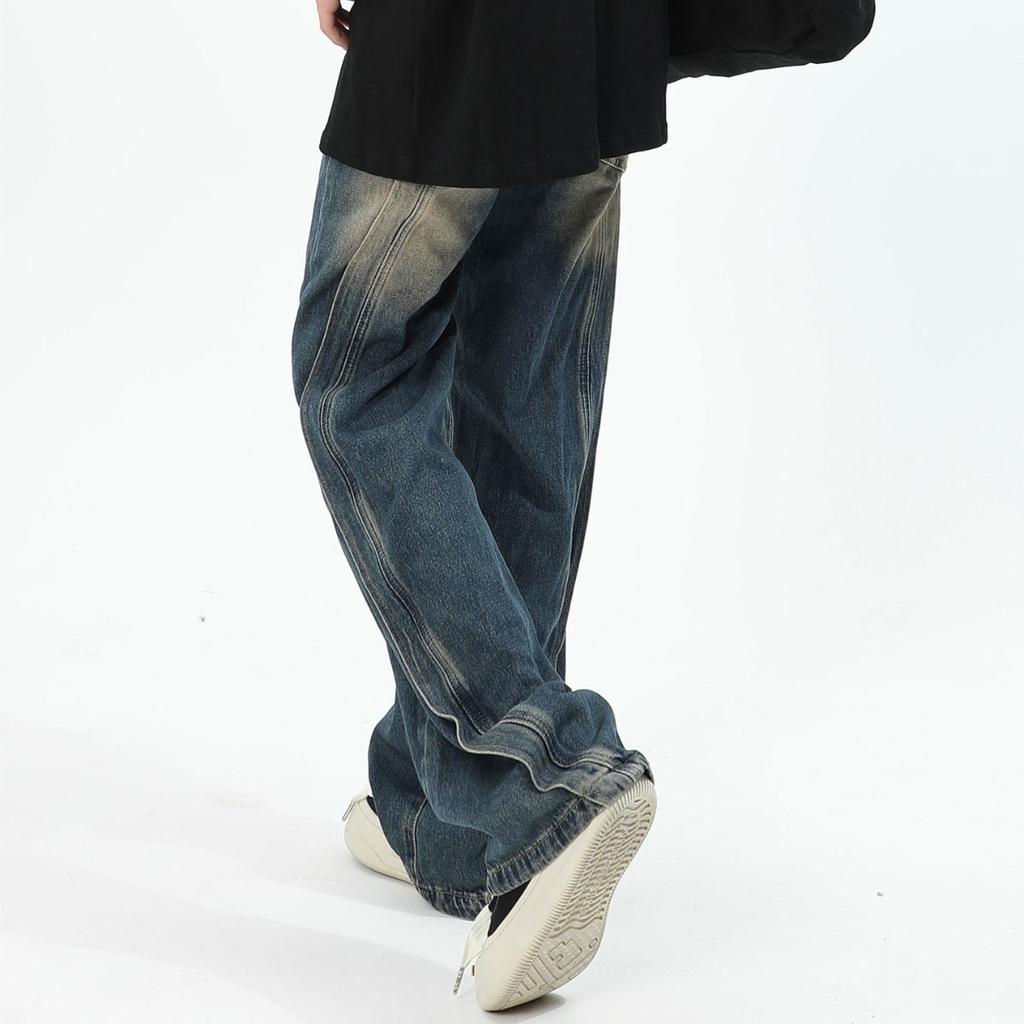 JYL Men's Wide-Leg Jeans Heavy Patchwork  American High-Street Draped Denim