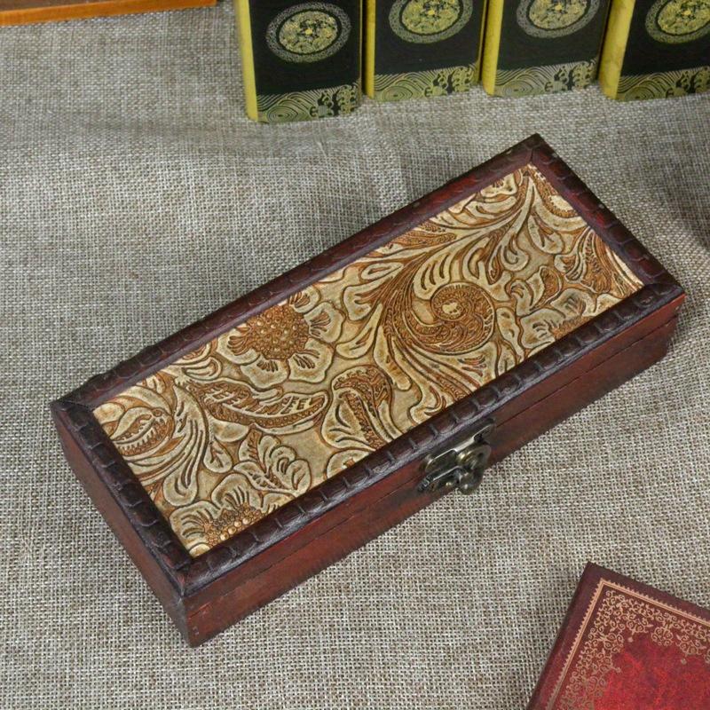 1Pc Retro Antique Pen Box Desktop Storage Organizer for Jewelry Office Supplies and Miscellaneous Items