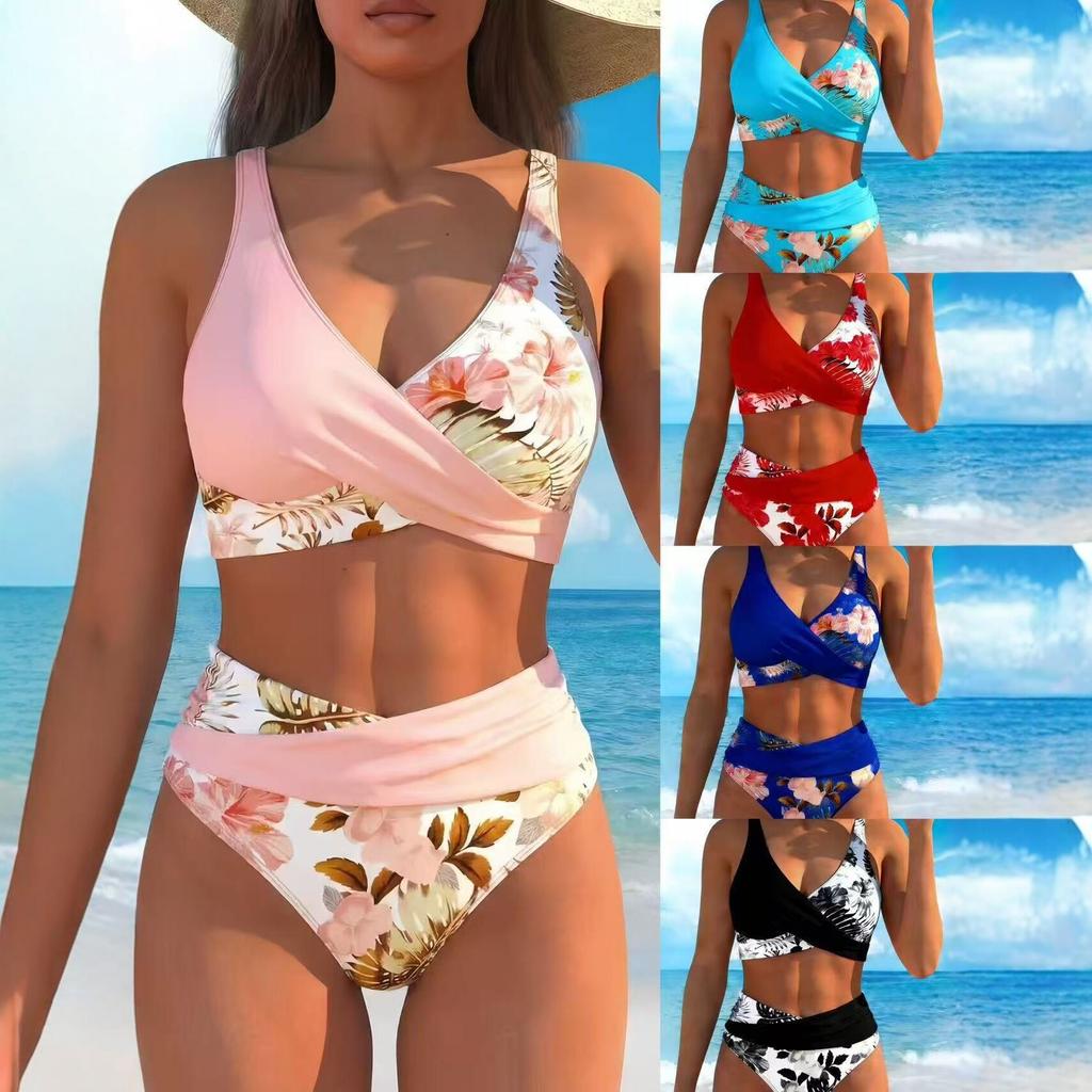 New tropical floral print sexy split bikini swimsuit women's vacation beach suit