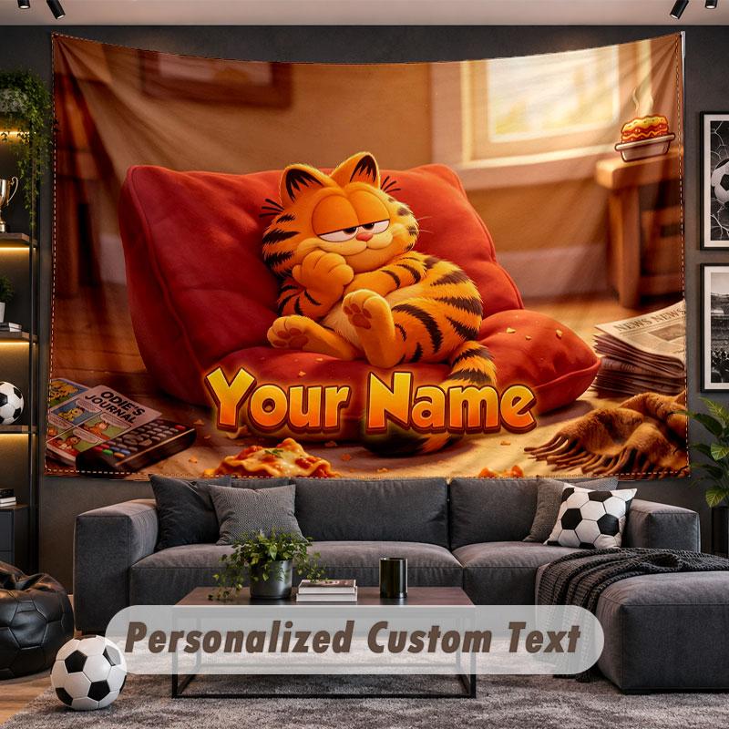 Wall Hanging Tapestry Custom NameGarfield Pattern Personalized Printed Fabric Wall Decor