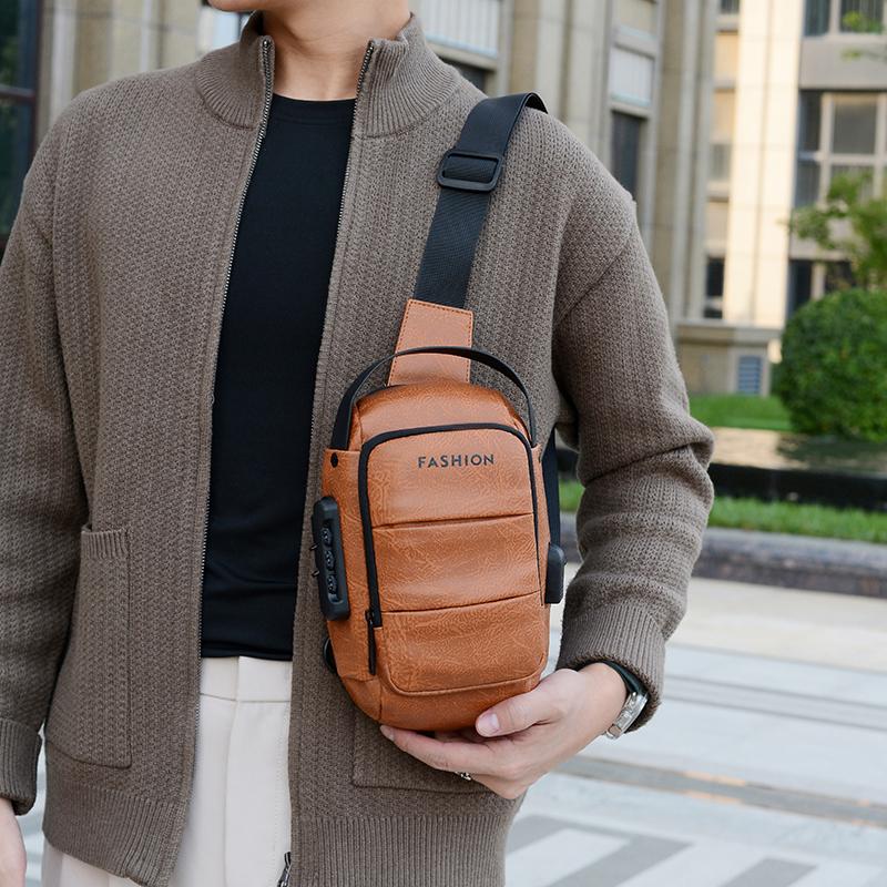 Men's Chest Bag Large Capacity Anti-theft Shoulder Bag USB Crossbody Bag