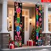 2D Flat, 2D Flat - 2D Flat Banner, 2pcs, Christmas Front Porch Sign Banner, Polyester, Cartoon Reindeer, Christmas Sleigh, Bell Pattern Design, Winter