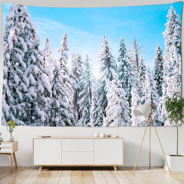 

Рождественский лесной гобелен, снежные деревья, лесной пейзаж, морозный зимний парк, зимний дизайн, настенный декор для спальни, гостиной, общежития 95x75cm