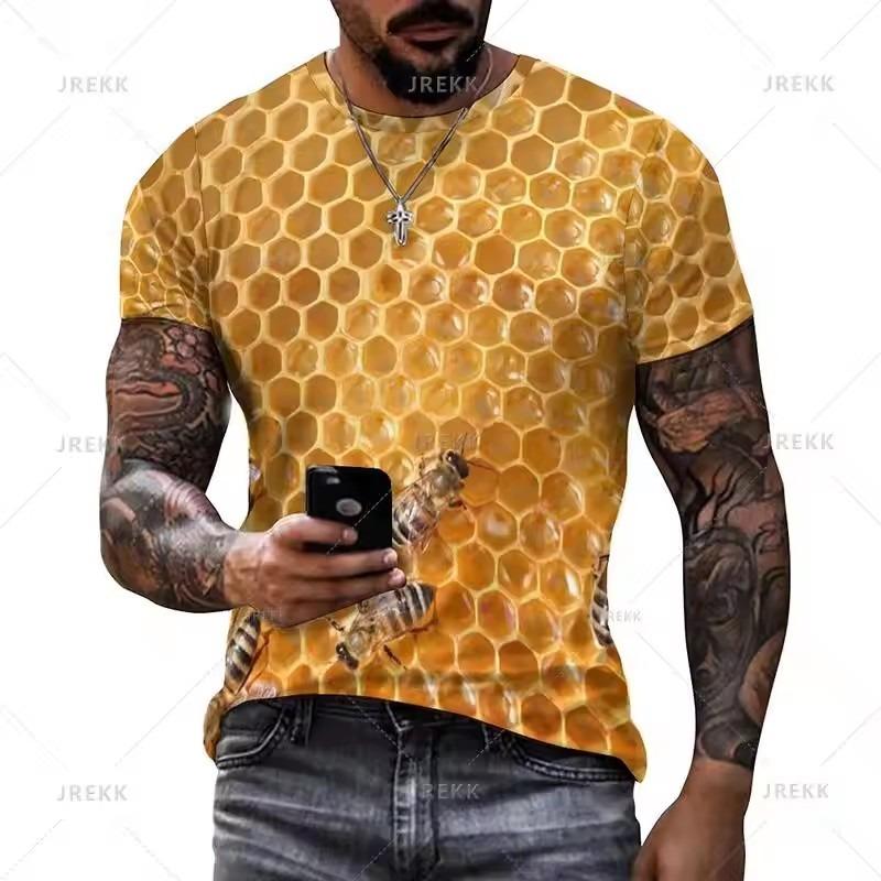 Honeycomb Bee Graphic T Shirt Fashion 3D Print T-shirt Summer Men Casual Street Tops Tee Shirts Women Oversized Sport Sweatshirt