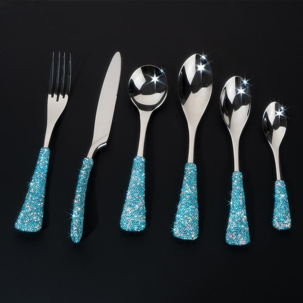 

Stainless Steel Diamond Handle Spoon, Fork, Household Soup Spoon, Western Tableware, Dessert Fork, Fruit Fork Dinnerware Set
