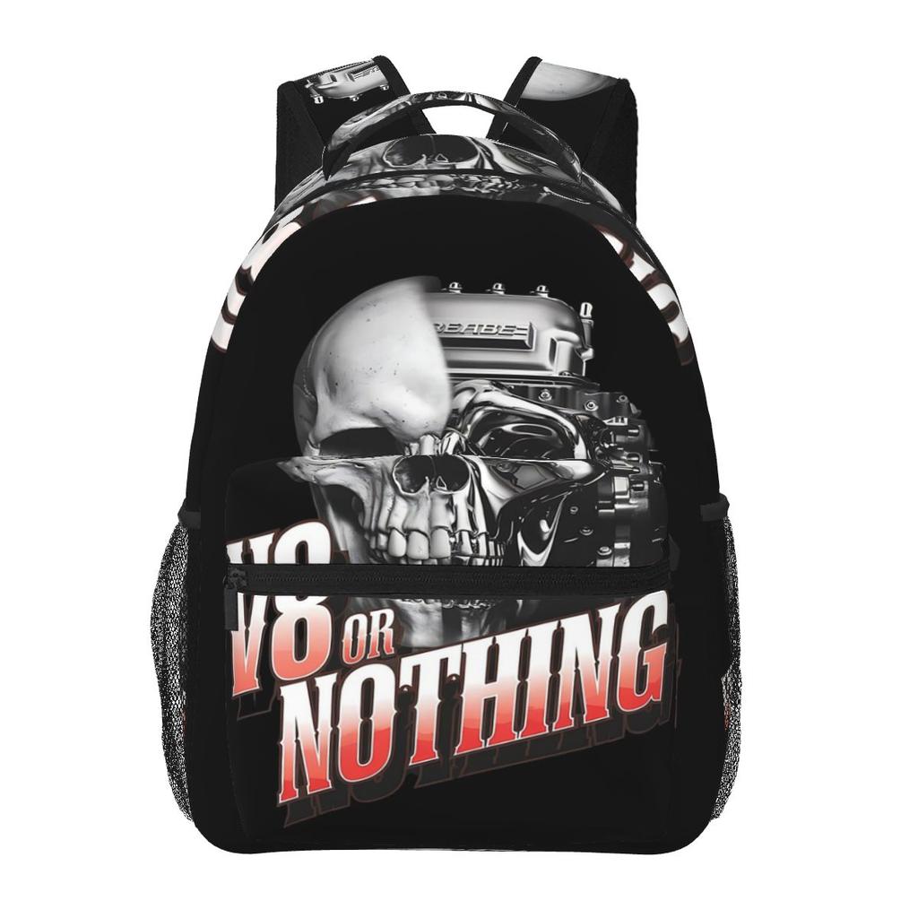 V8 Or Nothing Old Track Hot Rod Oldschool Automobile Backpacks Boys Girls Bookbag Students School Bags Rucksack Shoulder Bag