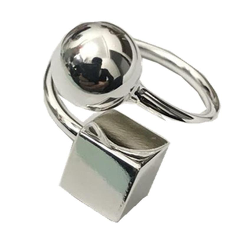 Fashionable 925 Silver Ring Adjustable Size Elegant Geometric Design For Women