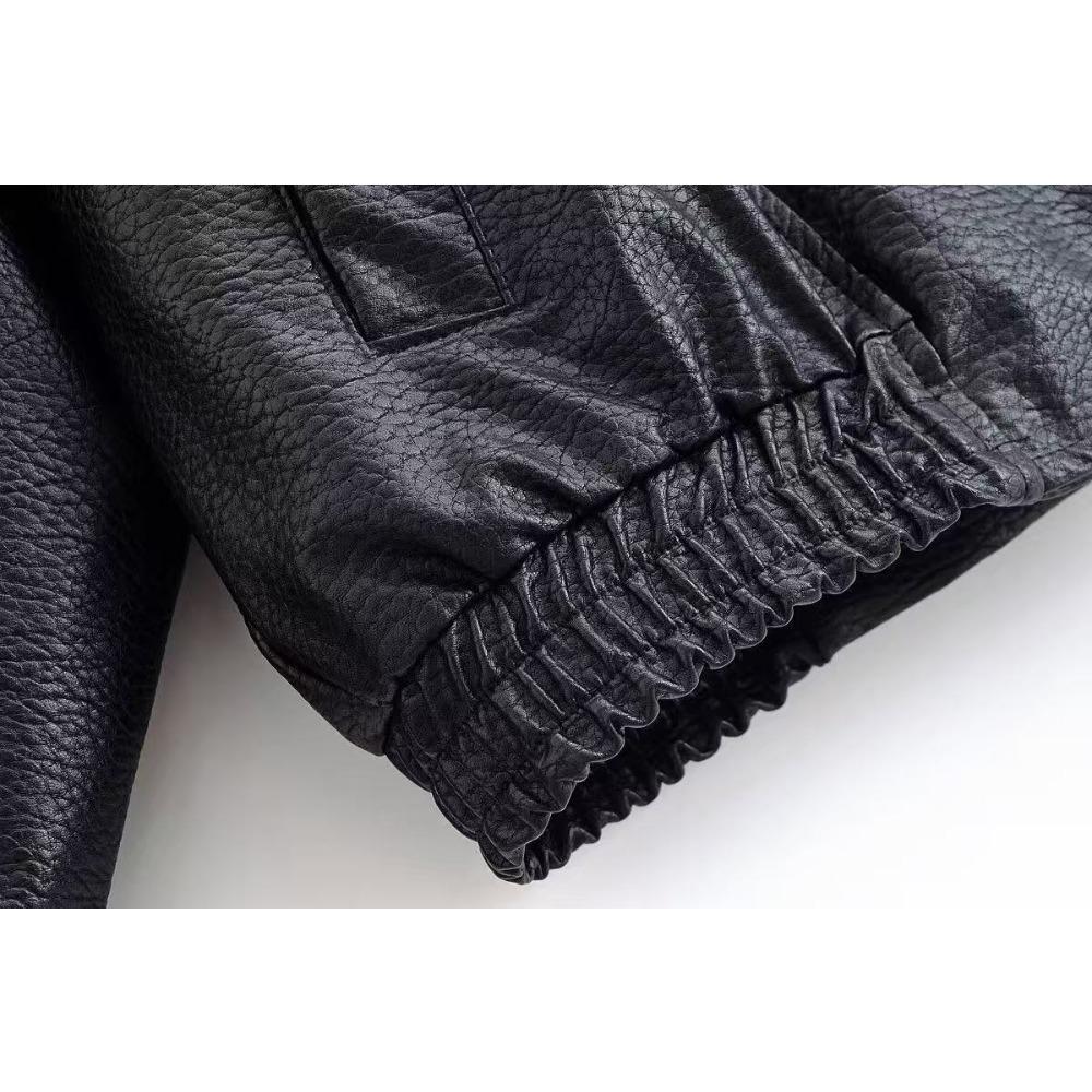 **Women's Faux Leather Jacket Cropped Loose Biker Style PU Leather Coat Spring Autumn Motorcycle Jacket**