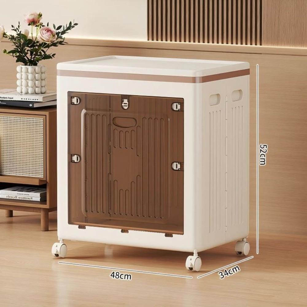 

Foldable Wardrobe Storage Box with Wheels Clamshell Design Clothes Storage Basket Plastic Dust Proof Toy Storage Box