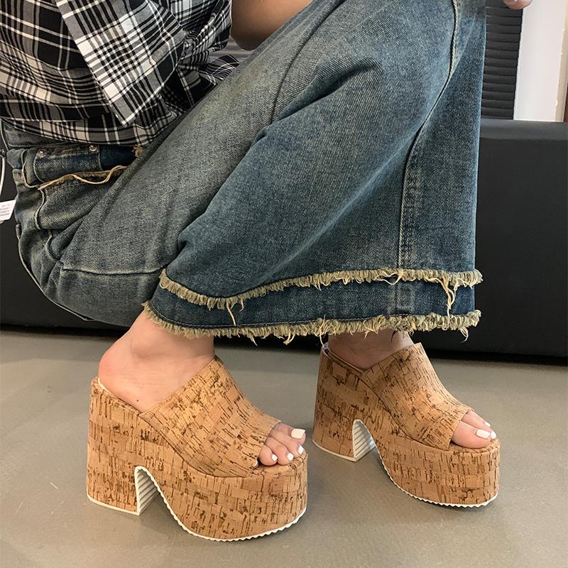 Fashion 12cm New Style Thick-bottomed Thick Heels and Large Size for Women To Wear in Summer Slippers of Size 34-43 Zapatos Mujer