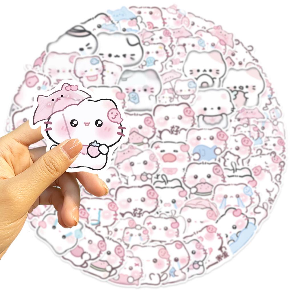 64 Cartoon Rain Fog Kitten Graffiti Stickers Decorative Guitar Notebook Suitcase DIY Waterproof
