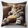 Cute Cat Printed Pillow Covers Zipper Closure, Single-Sided Design, Contemporary Style for Living Room (Without Pillow Core )