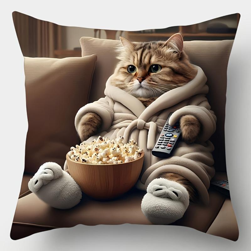 Cute Cat Printed Pillow Covers Zipper Closure, Single-Sided Design, Contemporary Style for Living Room (Without Pillow Core )