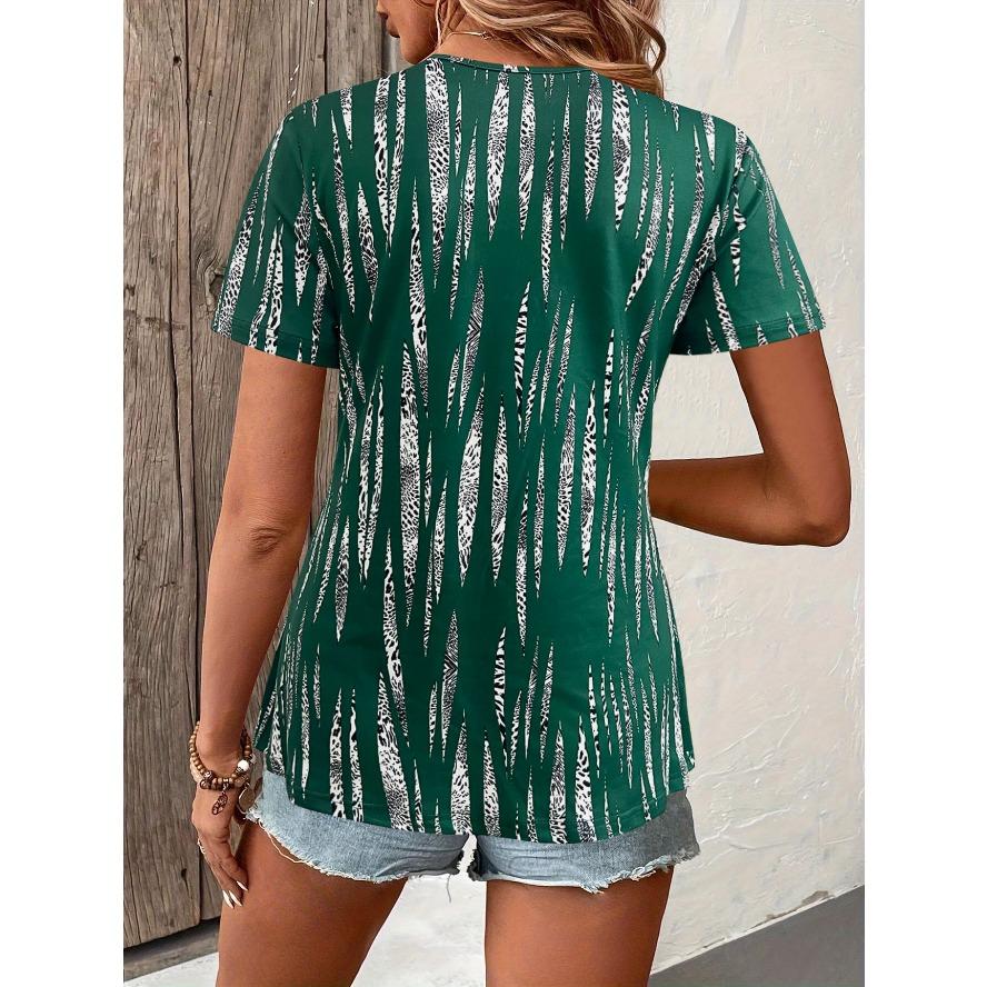 YYFS Women's Fashion Casual Summer Spring Colour Block Print Short Sleeve Square Collar Blouses & Shirts