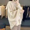 Women's 100% Wool V-Neck Batwing Sleeve Sweater, Versatile Knitted Top for Autumn & Winter