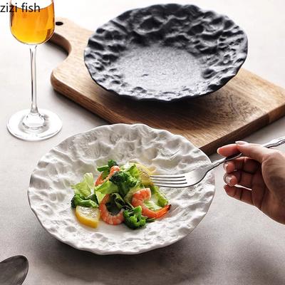 Składany talerz sałatkowy z teksturą Jednolity kolor Ceramiczny talerz ze ściętymi krawędziami Talerze deserowe Talerze na przekąski Specjalna zastawa stołowa do restauracji