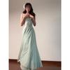 Crystal Diamond Chain Mesh Suspender Dress Women's Summer Beautiful Long Dress Waist Vacation Fairy Skirt