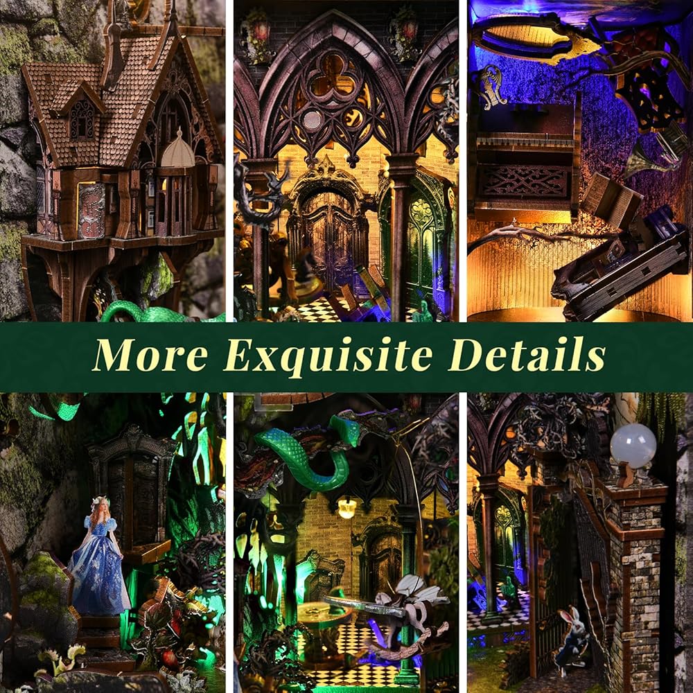 MiniCity DIY Book Nook Kit - Dollhouse Miniature House Kit - LED Light Included - Home Decor Art Collection