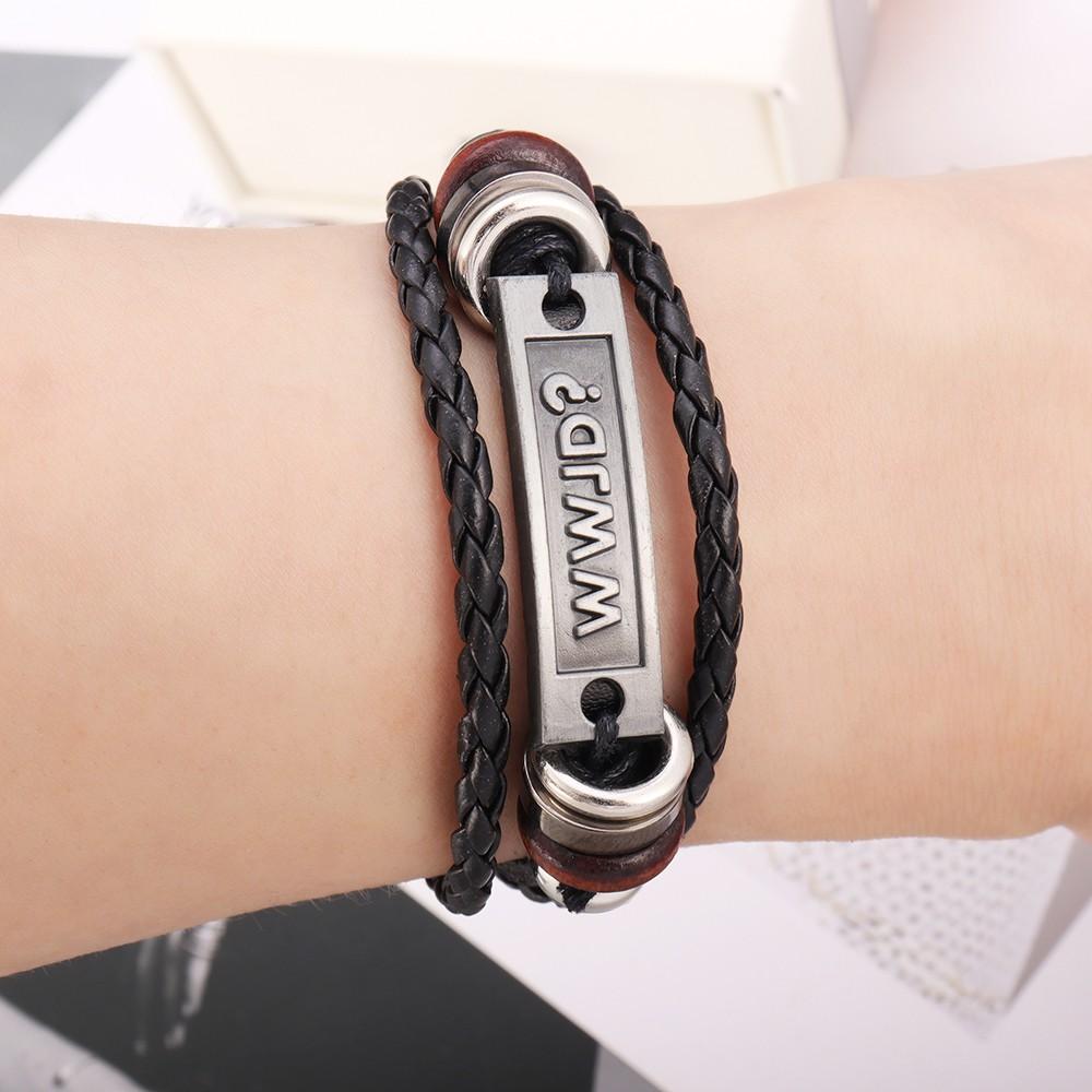 New Multi-Layer Leather Woven Beads Jesus Bracelet Charm Men's Bracelet Fashion Religious Christian Accessories Talisman Jewelry
