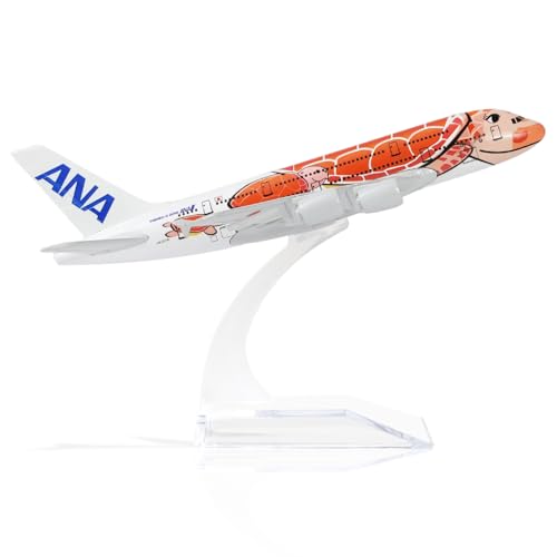 QIYUMOKE A380 ANA Orange Turtle Style Metal Diecast Airplane Model (14cm) with Display Stand for Aircraft Gifts or Alloy Airplane Collection - JA383A