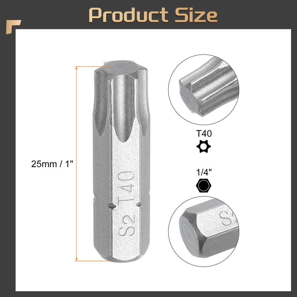 2/5/10pcs Torx Screwdriver Bit 1/4" Hex Shank T6/T8/T9/T10/T15/T20/T25/T27/T30/T40 Head 1" Length 6 Point Security Drill Bits