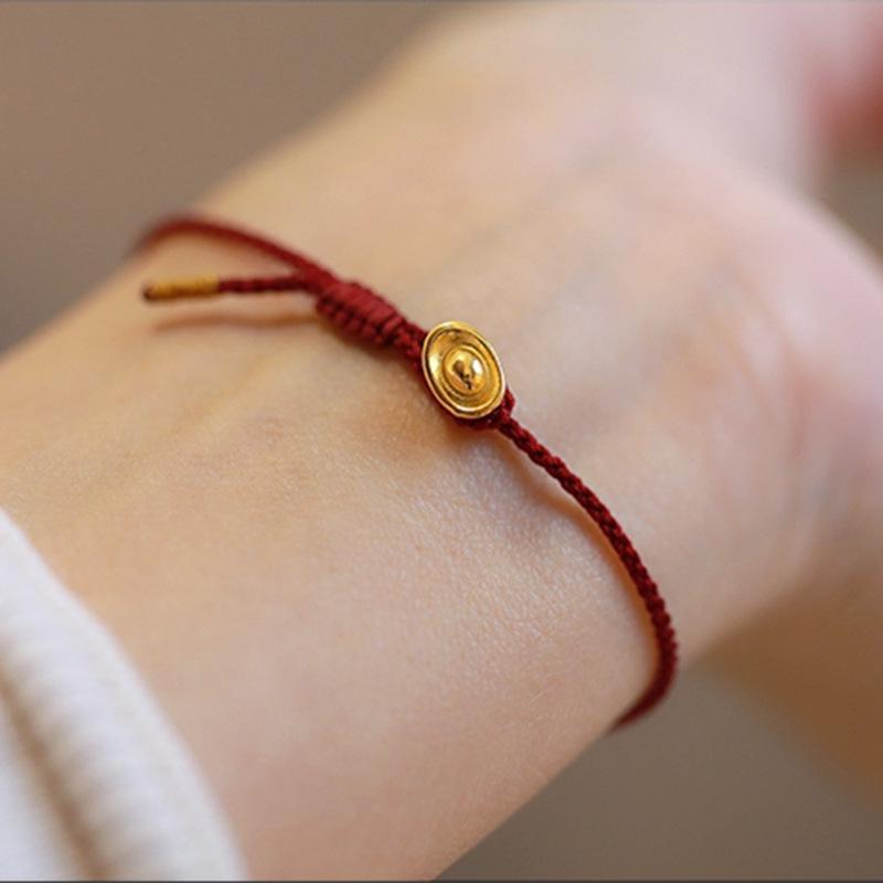 Brățară cu fir roșu și lingou de aur nisipiu vietnamez: Bijuterii Unisex placate cu Aur de Cupru pentru Anul Lunar