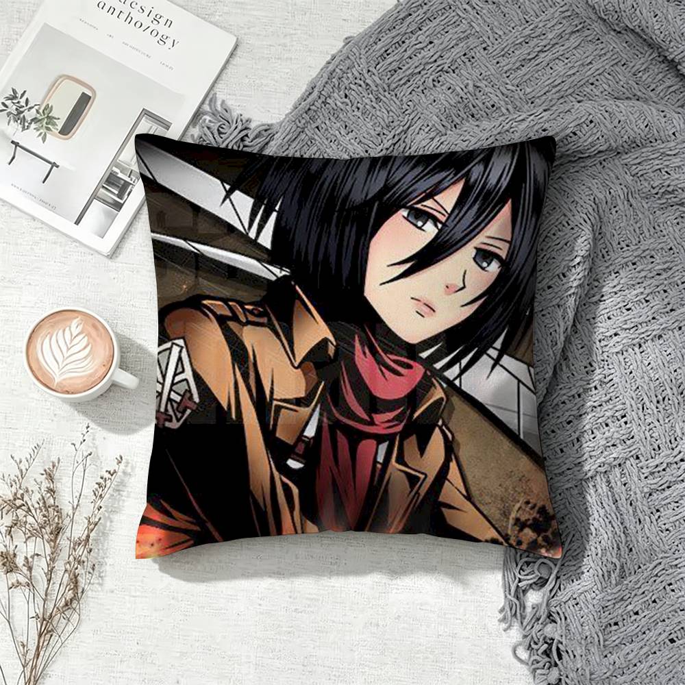 Mikasa Ackerman Attack on Titan Square Double-Sided Printed Pillow Case Sofa Cushion Cover Bedroom Bedside Decor