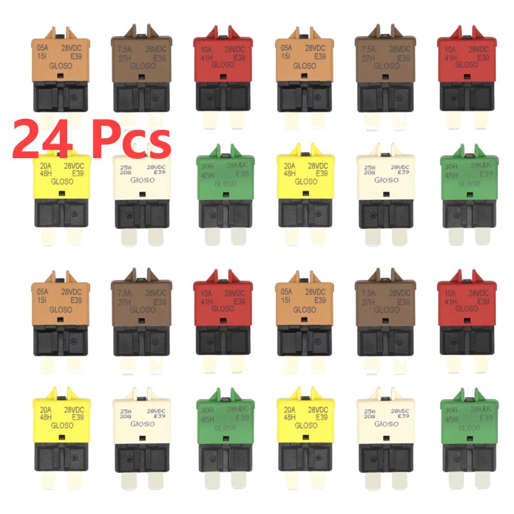 30-1 Pcs Circuit Breaker Blade Fuse Auto Accessories Manual Reset Fuse Adapter Reset for Car Truck Boat Marine 5A - 28V