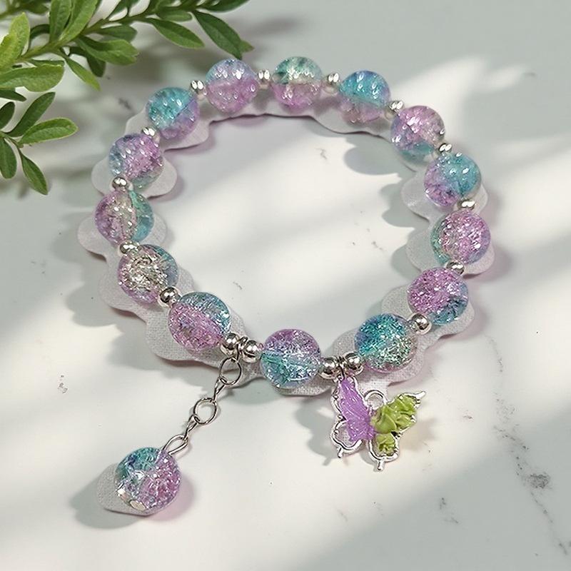 2026 Iridescent Butterfly Bracelet - Colorful 10mm Beads, Color-block Design, Cross-border Gift