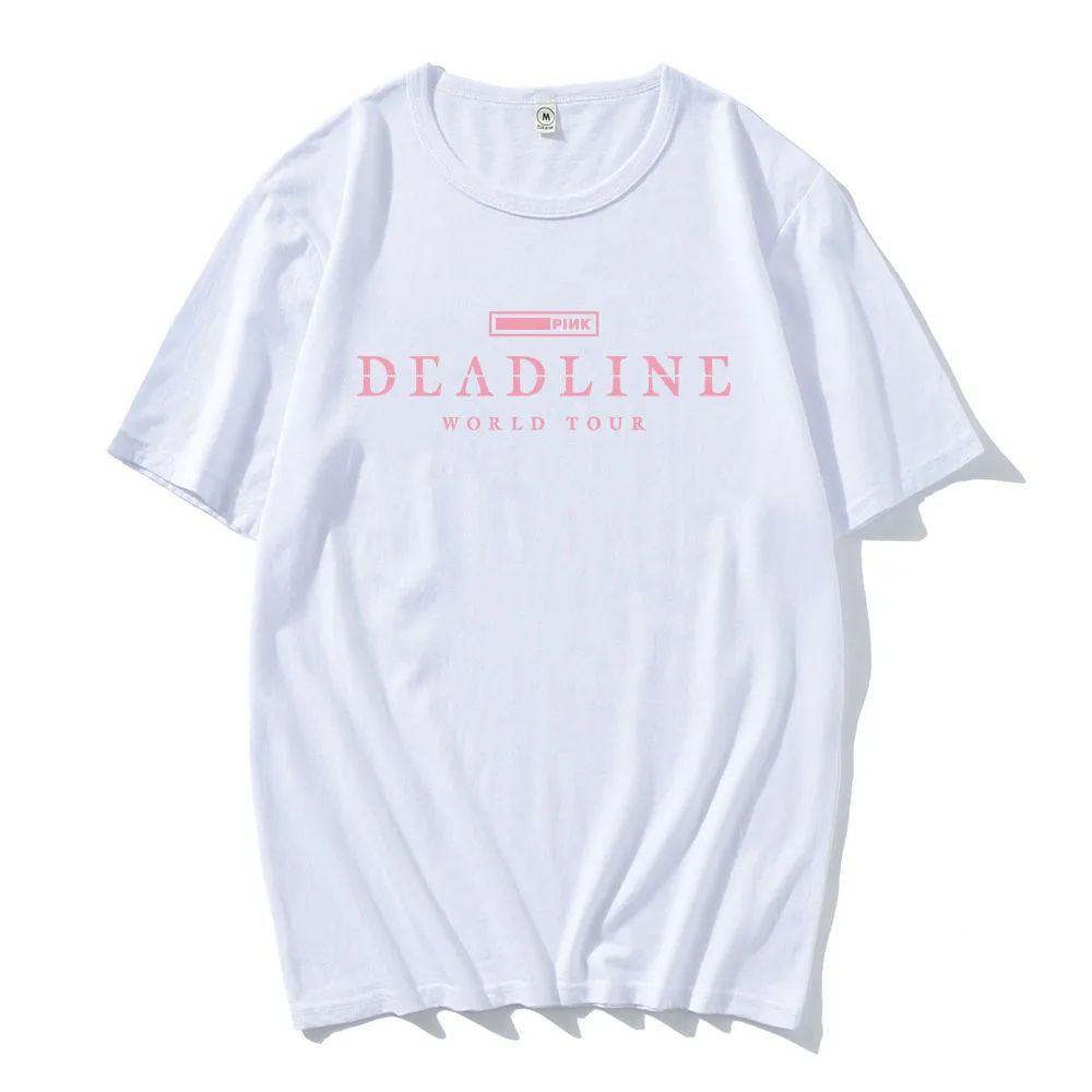 Korean Band Fashion Print Cotton T Shirt BLACK and PINK WORLD TOUR DEADLINE T-shirt Summer Short Sleeve  Unisex Streetwear