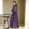 2025 New Summer Cotton and Linen Dress Women's High Waist and Thin Loose Retro Seven-quarter Sleeve Round Neck Long Dress
