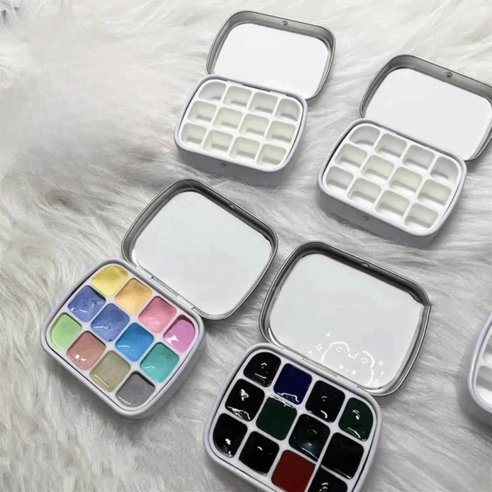 Durable Portable Empty Watercolor Tin Box Mini 12/24 Grids Watercolor Tin Box Watercolor Paint Palette Art Supplies