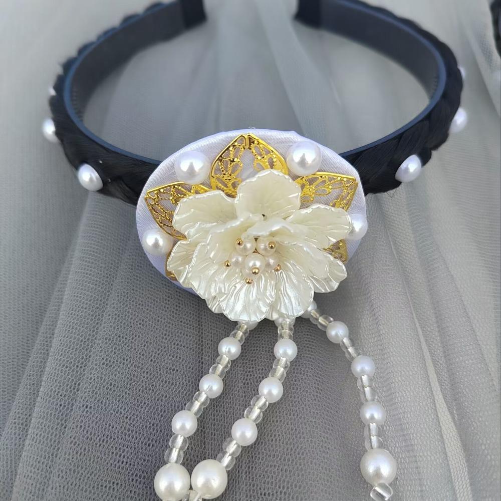 

Жемчужная Ханбок Повязка для волос Кисточка Сценический танец Обруч для волос Классическая корейская Повязка на голову Выступление белый