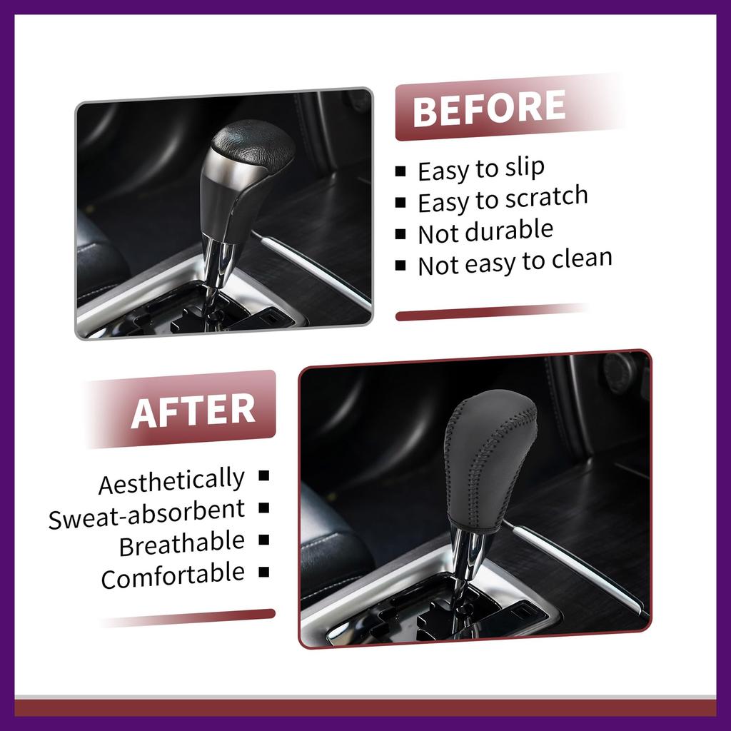 FUELHOOD Gear Shift Knob Cover for Mazda Black Faux Leather CX-5 13-14 (1pc) Non-Slip