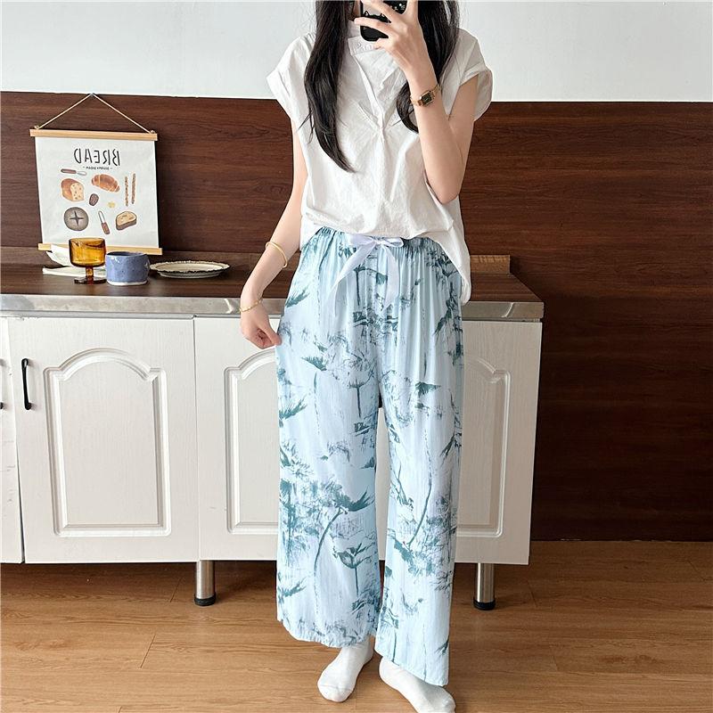 Cotton and Silk Pajama Pants Women's Summer Thin High-waisted Wide-leg Pants Spring and Autumn Large Size Loose Straight Casual Trousers Mopping Pants