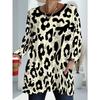 Women's Plus Size Leopard Print Loose Long Sleeve Top with Pockets
