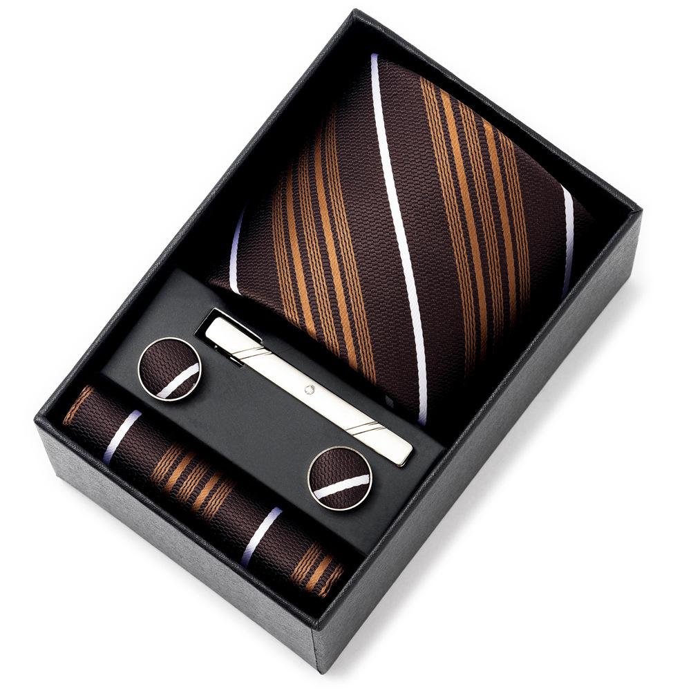 Men'S Tie Net Color Striped Jacquard Yarn Business Professional Tie Set Men'S Gift Box