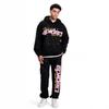 Spider Web Print Hoodie Set Women Loose Streetwear Two Piece Outfit Cotton Blend Long Sleeve Hooded Sweatshirt