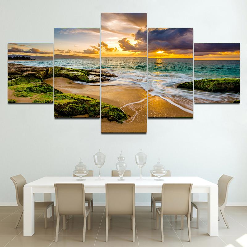 

5 Pieces Beach Sunset Waterfall Forest Tree Landscape Canvas Painting Posters And Prints Wall Art Pictures Home Decor No Frame 20x35 20x45 20x55CM