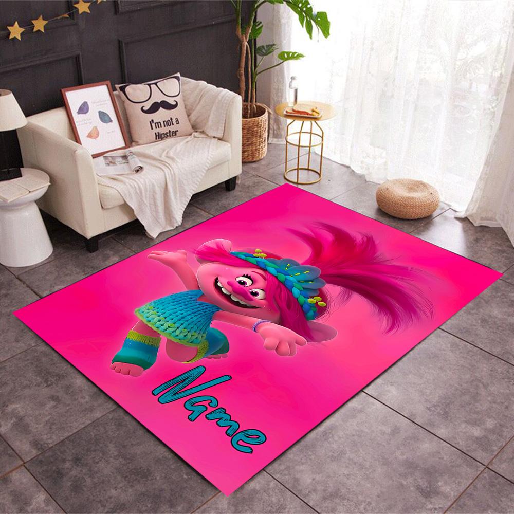 Trolls World Tour Celebration Customize Your Name Carpet Perfect for Study Room Outdoor Dining Room Playrooms Anti-slip Rug Office Home Decor
