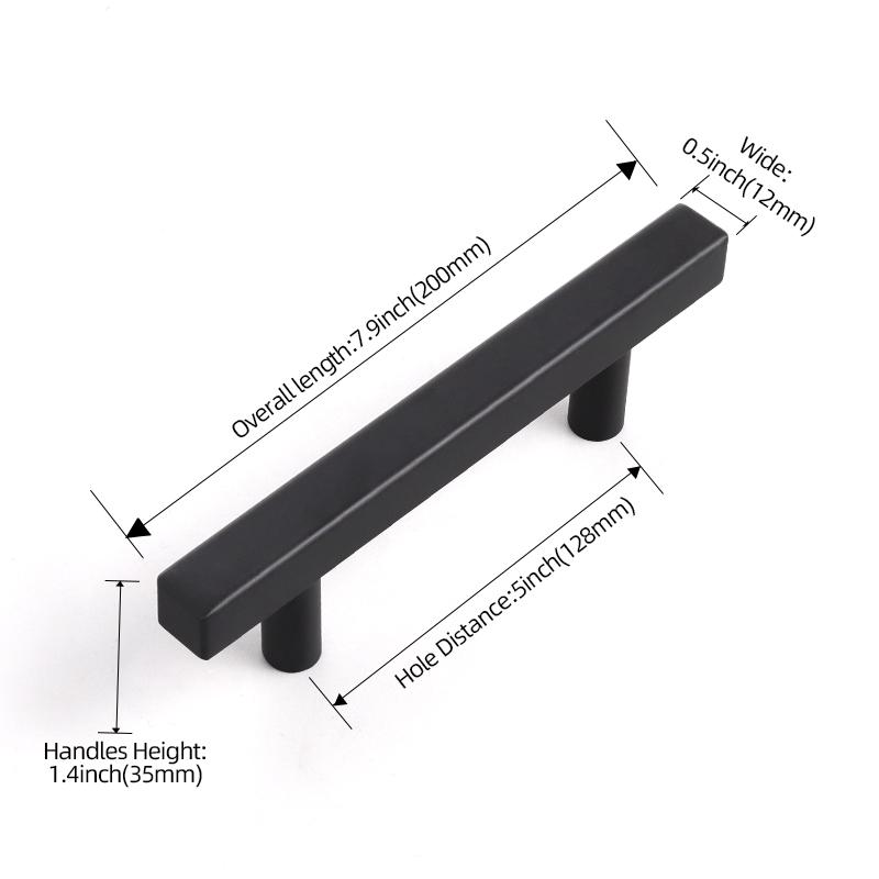 Oukali American Style Furniture Kitchen Cabinet Handle Cupboard Matt Black T Bar Square Stainless Steel Pull Handles