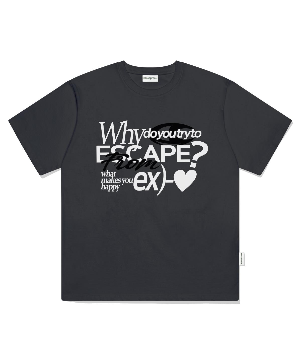 Escape From Ex White Heart Print Oversized Short Sleeve T-Shirt Charcoal L