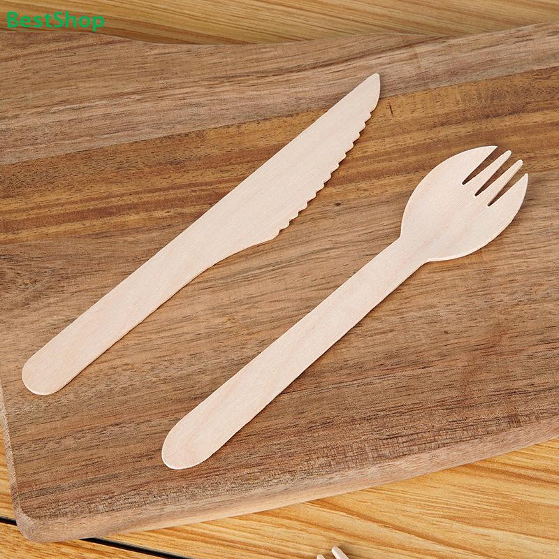 Disposable Wooden Cutlery Set Eco-Friendly Forks, Spoons & Knives