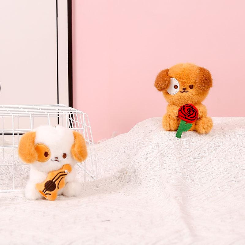 Guitar Puppy Pendant Plush Toy Keychain Rose Dog Stuffed Doll Bag Accessories