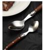 6-10 pezzi Cucchiaino da tè Laguiole 6 pollici Cucchiai da tavola 8,5 pollici Mini set di cucchiaini da caffè/dessert Cucchiaio da tavola con manico in legno Posate in acciaio inossidabile