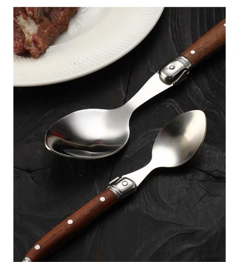 6-10 pezzi Cucchiaino da tè Laguiole 6 pollici Cucchiai da tavola 8,5 pollici Mini set di cucchiaini da caffè/dessert Cucchiaio da tavola con manico in legno Posate in acciaio inossidabile