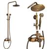 Antique Brass Shower Faucet Mixers Dual Handle Rainfall 8" Brass Shower Head with Bath Storage Shelf and Hooks Shower Water Tap